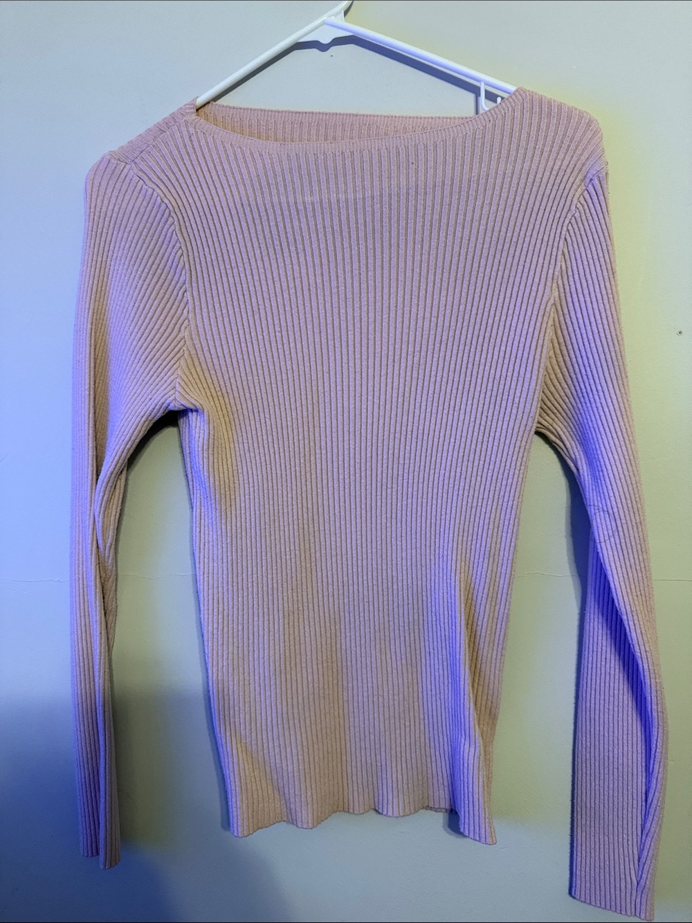 SHEIN Light Pink Ribbed Long Sleeve Top